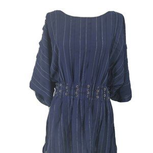 Tularosa x Revolve Sienna Mini Dress Pleated Navy White Pinstripe Grommets XL